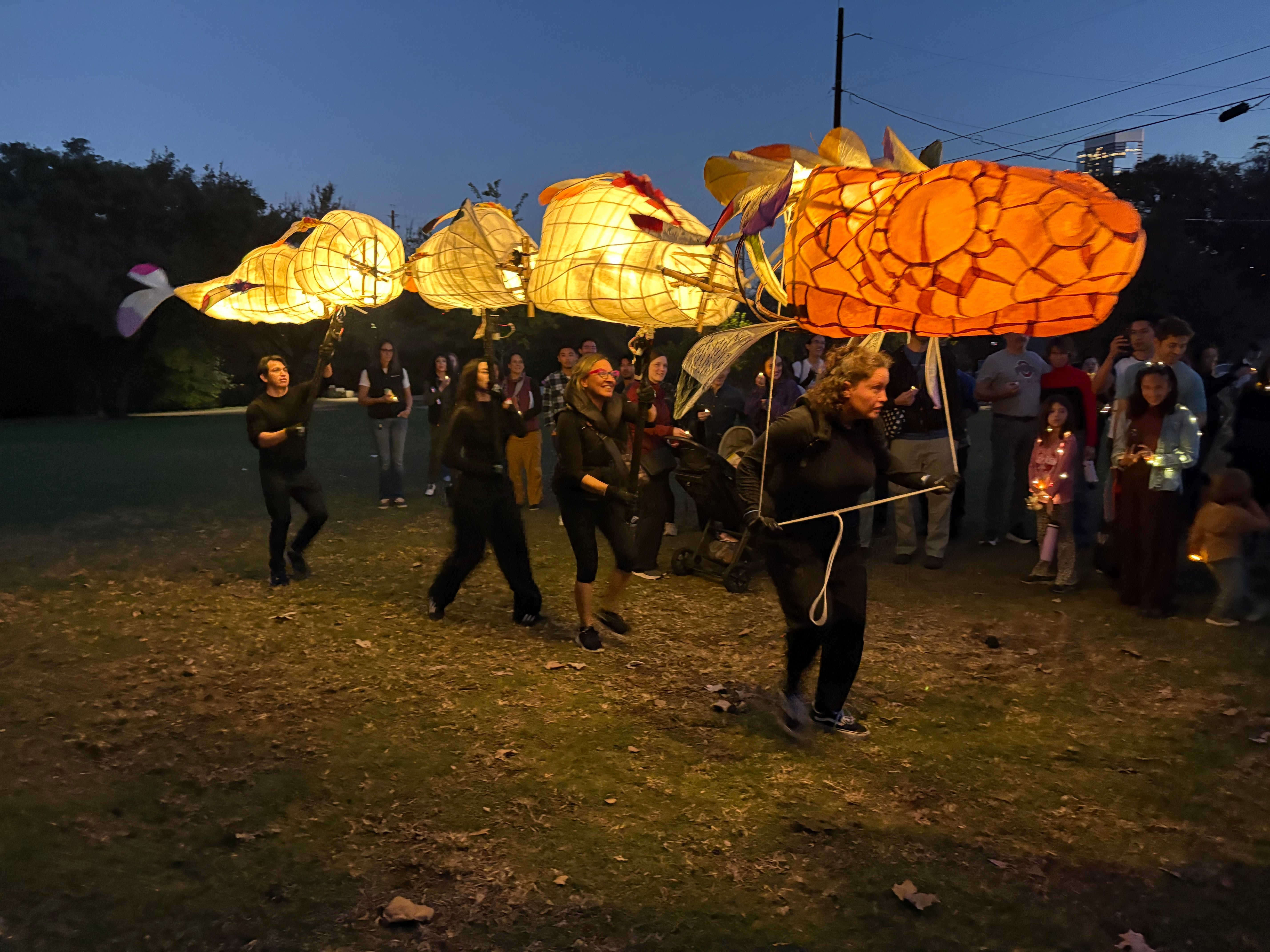 Action photo of one of Khristián Méndez Aguirre’s recent productions, “The Serpents Fly at Sundown,” which utilizes puppetry to gather stories from people who have survived natural disasters