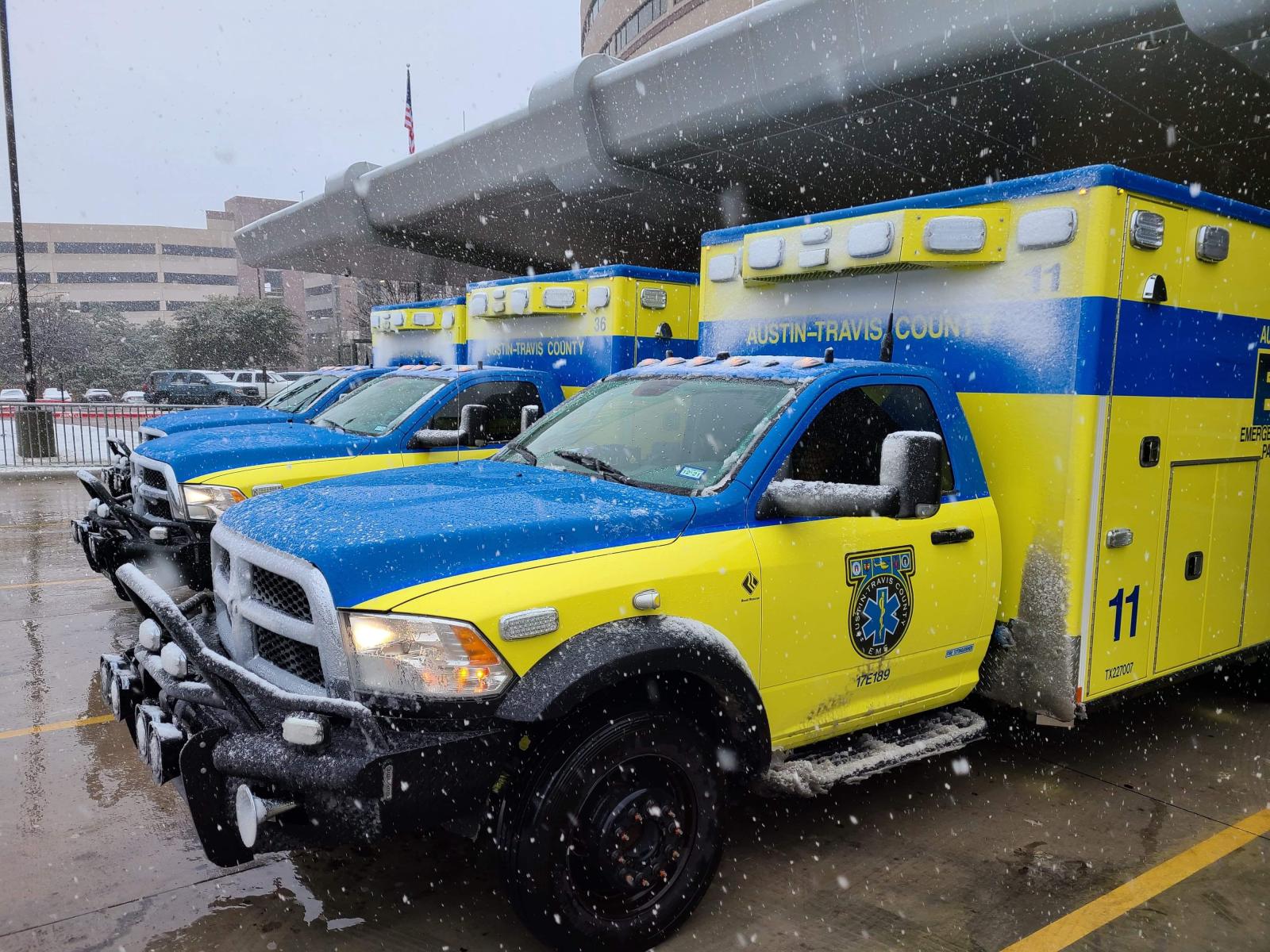 Austin ambulance Ambulance in snowy parking lot