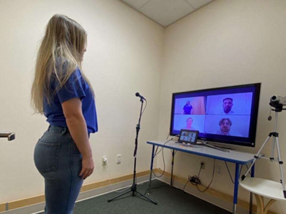 In a Semi-Virtual Trier Social Stress Test, the study subject participates in person and talks to the “judges” remotely