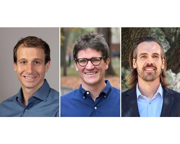 AHOI co-leaders, from left to right: Kyle Mahowald (assistant professor of linguistics), Harvey Lederman (professor of philosophy) and Brad Knox (research associate professor of computer science)