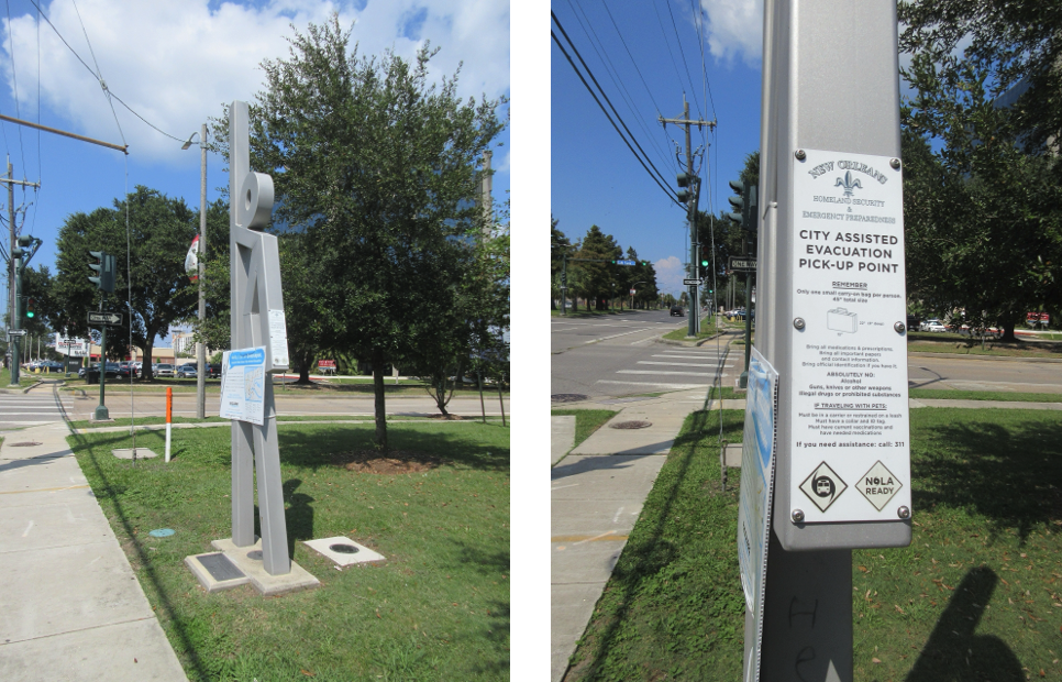 One of many "Evacuspot" sculptures in New Orleans, which act as evacuation meeting points in case of emergency