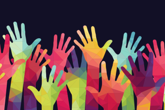 multicolor Hands raised