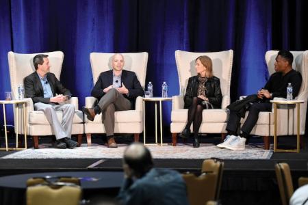 UT professor Matthew Lease speaks on a panel about the ethics and policy of AI at the TAMEST conference