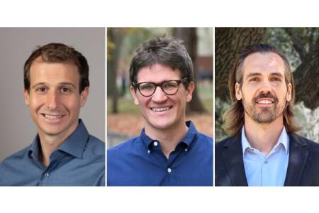 AHOI co-leaders, from left to right: Kyle Mahowald (assistant professor of linguistics), Harvey Lederman (professor of philosophy) and Brad Knox (research associate professor of computer science)